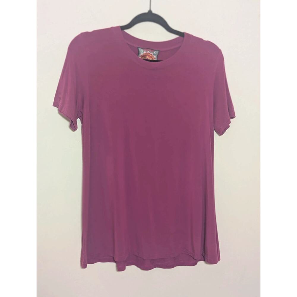 Johnny Was Bamboo Blend Short Sleeve Tunic Top Small Boho Soft Stretch Tee